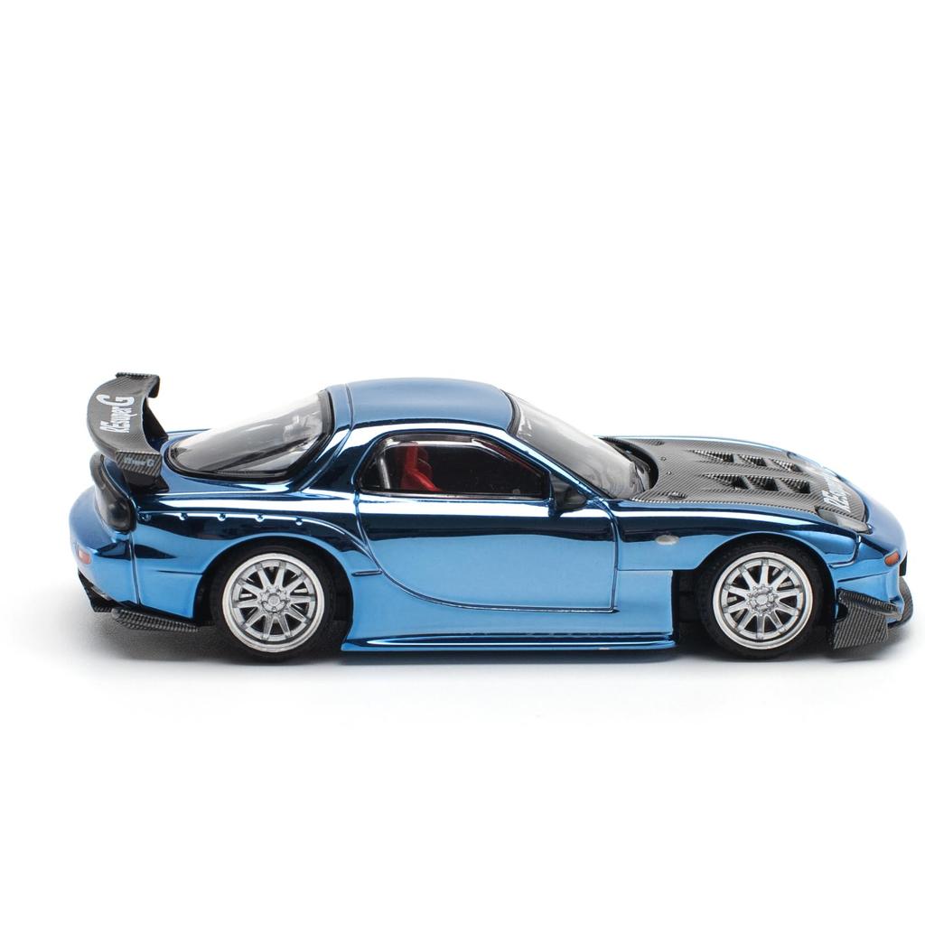 POP RACE Mazda RX7 Widebody Blau Chrom Fertigprodukt PR640223 1/64 REAmemiya