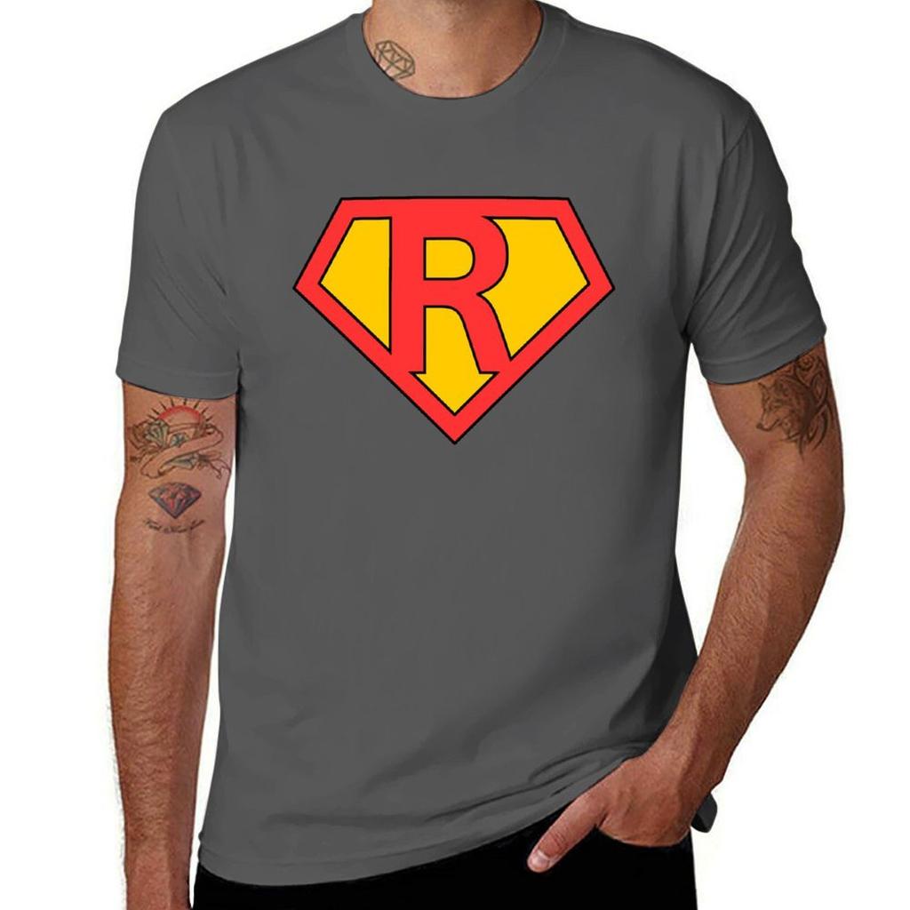 Letter R Super Letter Red And Yellow Tshirt Soft Cotton Print Tshirt