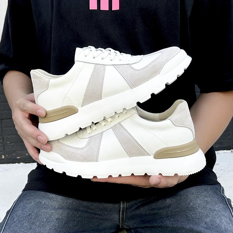 Elevator Casual Sneakers Man Genuine Leather Mesh Lace-Up Round Toe Platform Shoes 7cm Height Increase Shoes Men Lift Sports