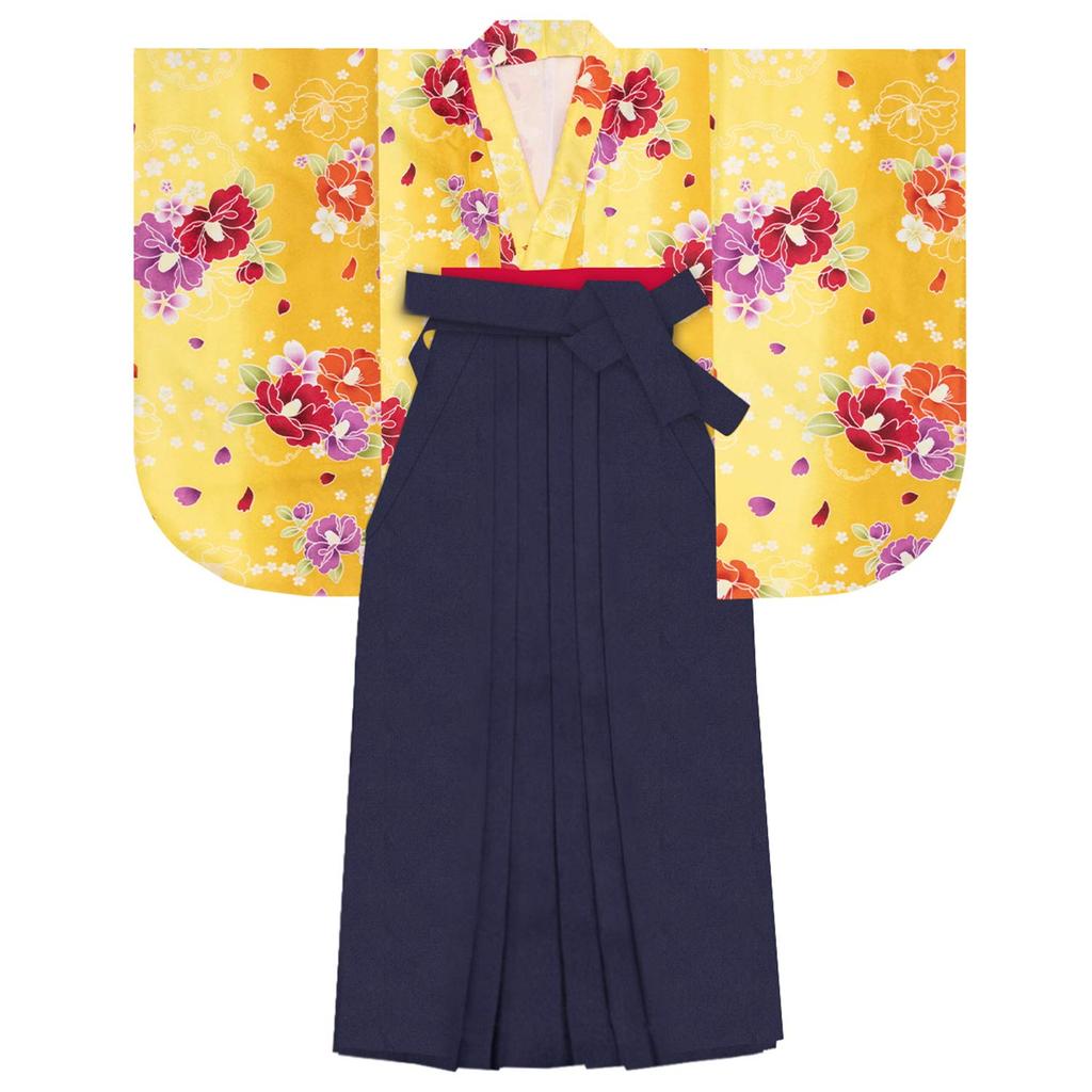 Hakama Graduation College Gorgeous B Yamabuki with Hakama [KYOETSU] Set, Ceremony, Students, Women's, (7. Hanatsubaki, LL)