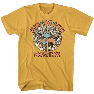 Woodstock Peace Love Music Ingwer Erwachsenen-T-Shirt