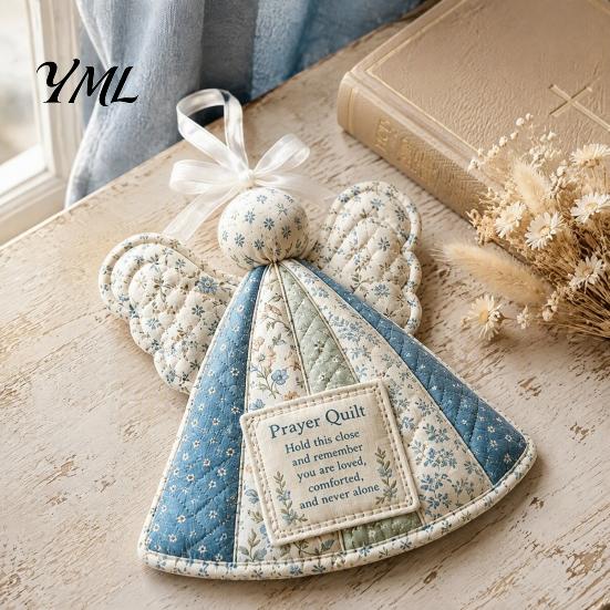 Inspirational Prayer Patch Quilt Angel Ornament, Filled Love Faith Christmas Decoration, Religious Keepsake for Friends Handmade Quilted Xmas