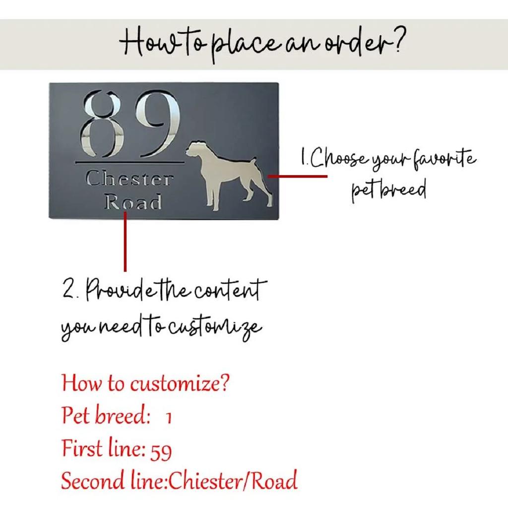 Personalised Wall Address House Number Acrylic Pet Plaques Outdoor Family Name Address Cat/Dog Door Sign White/Black