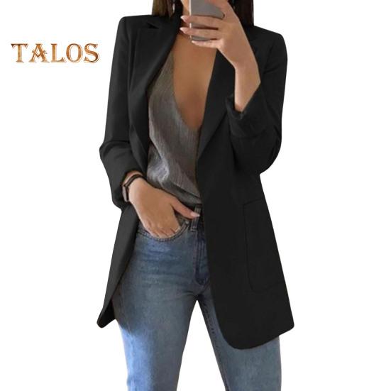 Casaco de terno feminino lapela manga comprida frente aberta jaqueta de terno cor sólida estilo urbano primavera outono negócios outerwear