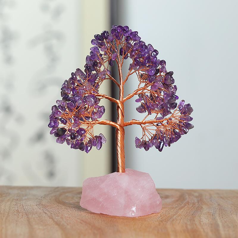 Handcrafted Fortune Tree Ornament with Agate Base and Crystal Gravel