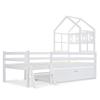 House Bed Children's Bed with Ladder and Drawers, incl. Slatted Frame, Solid Wood Loft Bed with Fall Protection 90x200cm White (without Mattress)