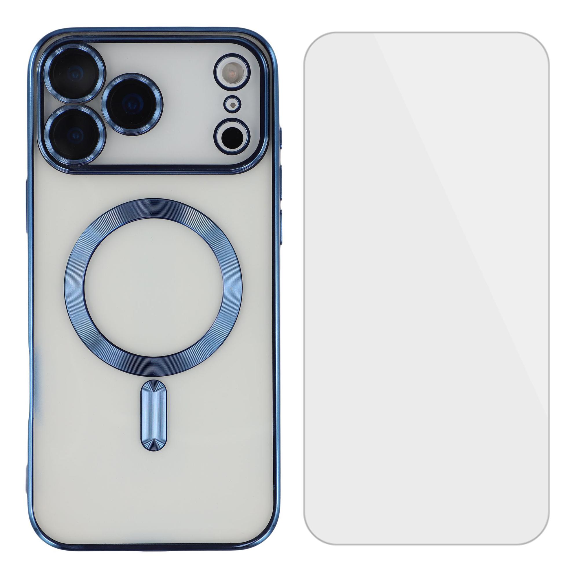 

For iPhone 17 Pro Magnetic Case CD Veins Glass Lens Guard TPU Phone Back Cover with Screen Film Blue