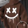 Smiley Face Print Men's and Women's Autumn  Winter Trendy Printed Hooded Fleece Sweatshirt Front and Back Printed Casual Hoodie