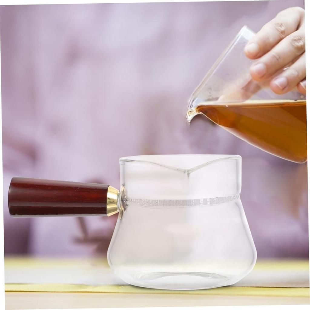 KICHOUSE 1pc Tea Dispenser Cup with Wooden Handle Heat-resistant Public Tea Cup Stylish Teaware Accessory for Home Use Easy Pour Design and Reusable