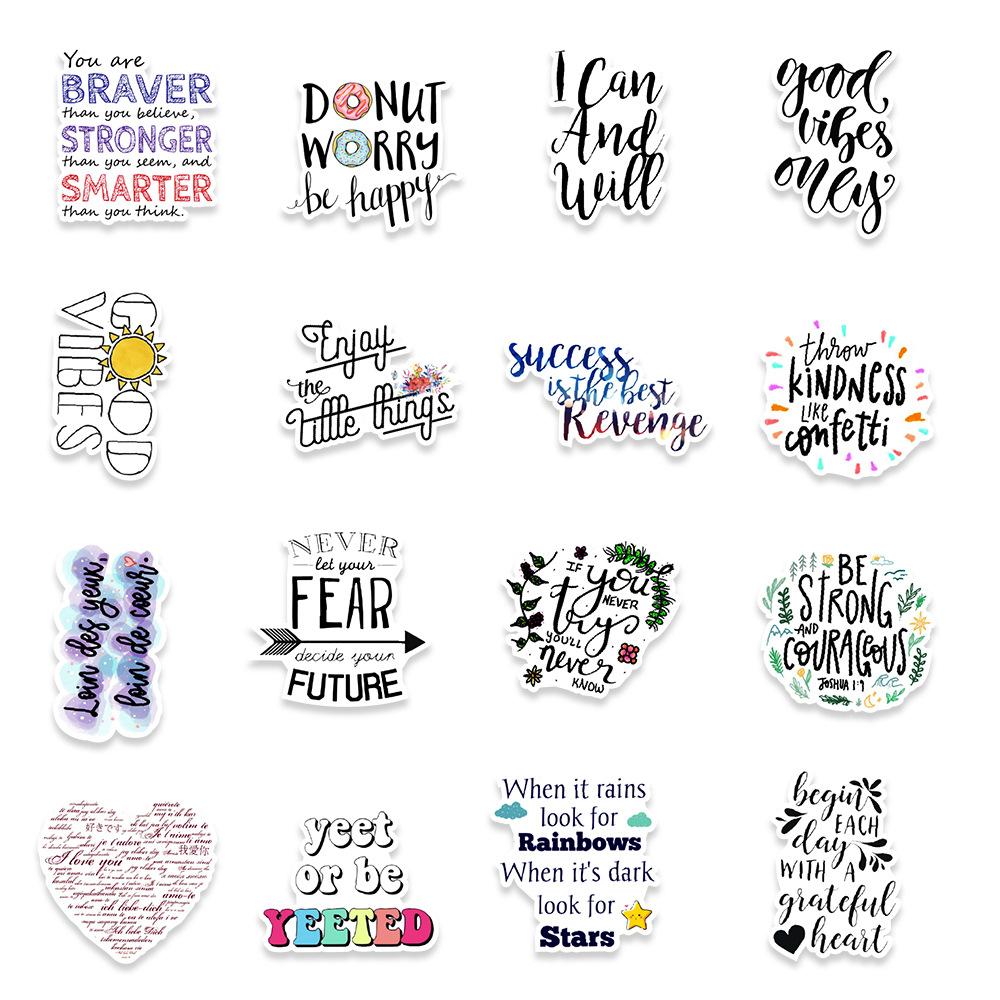 50 Black and White English Phrases Graffiti Stickers Helmet Mobile Phone Motorcycle Computer Decoration Stickers