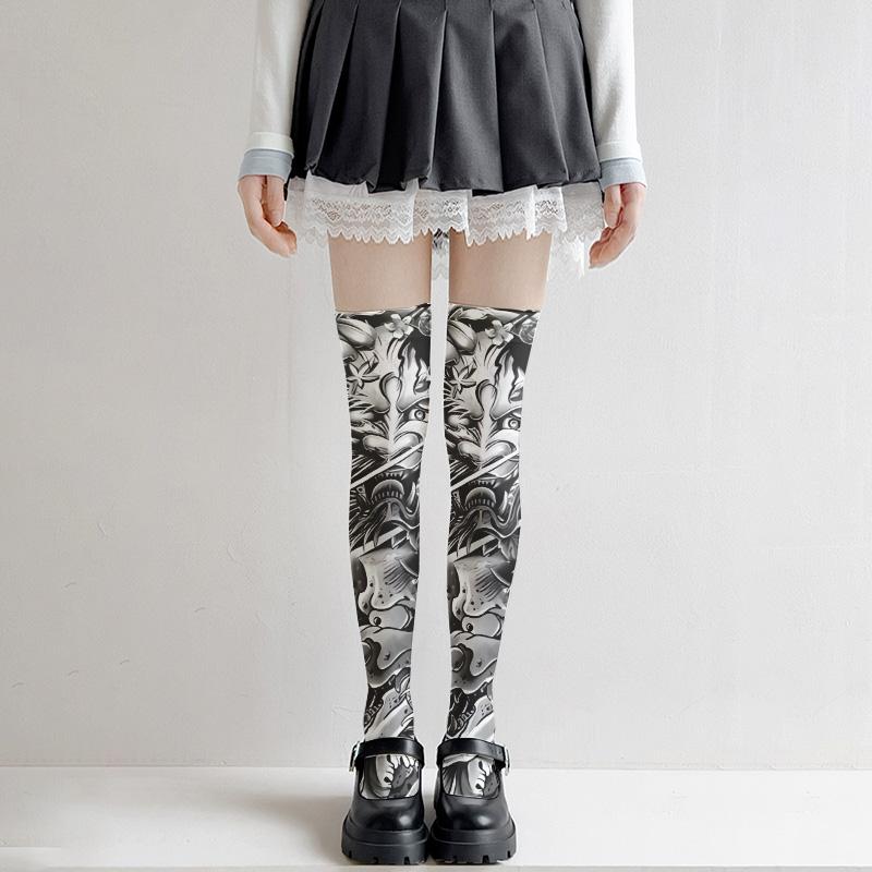 Fashion tattoo thigh socks, printed stockings, Loli girls, Japanese sexy stockings, slim models, multiple sizes