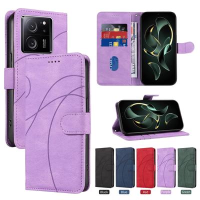 For Xiaomi Mi 14 Ultra 14pro Curved Lines Flip Magnetic Cards Solt Wallet Leather Case for Xiaomi 13T 12T 11T Pro 13 Lite Ultra Kickstand Holster Bag