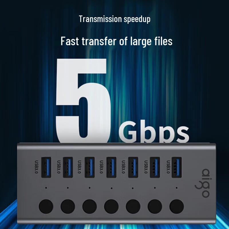 Hub de Escritorio USB 3.0 de 7 Puertos aigo con Interruptores Individuales
