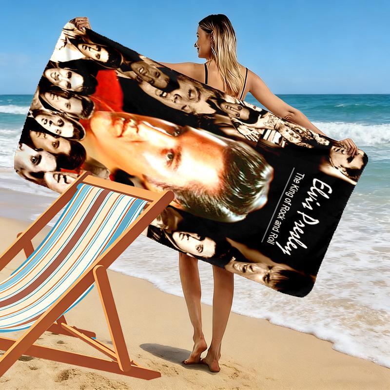 Music Elvis Print Beach Towel, Large Soft Quick Dry Towel for Beach Camping Swimming
