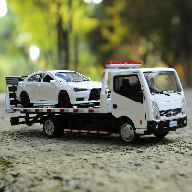 1/32 Nissan Traffic Road Rescue Wrecker Car Model Alloy Diecast Engineering Trailer Truck Model Simulation Sound Light Kids Gift
