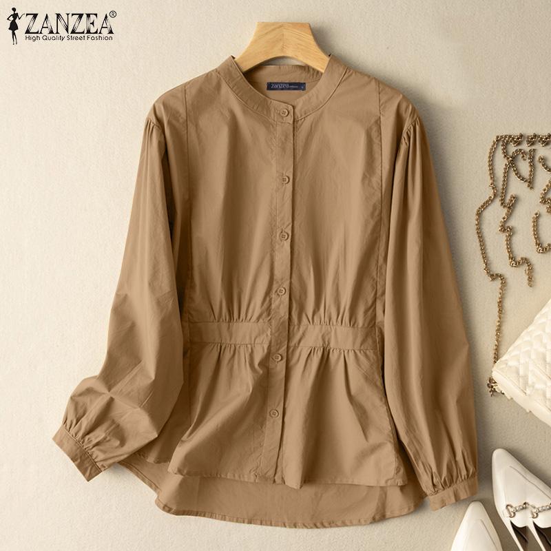 

ZANZEA Женская повседневная блузка с воротником-стойкой и длинными рукавами, топы