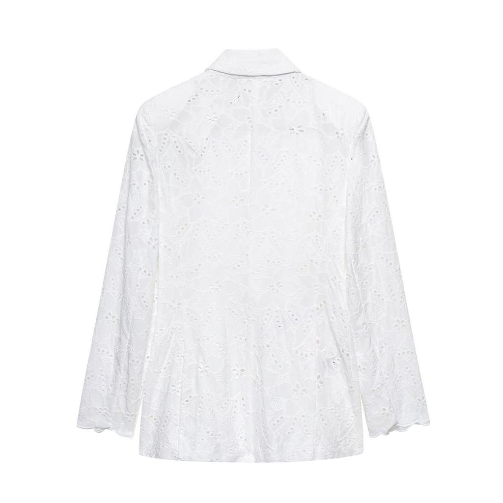 TAOP&ZA Women's Summer Hollow Embroidery Suit: Elegant Fashion Jacket & Casual Shorts