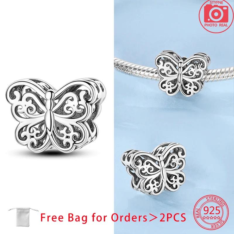 Original Charms Copper Blue Butterfly Butterfly Series Beads Pendant Fit Diy Bracelet Jewelry For Women Fine Gift Accessory