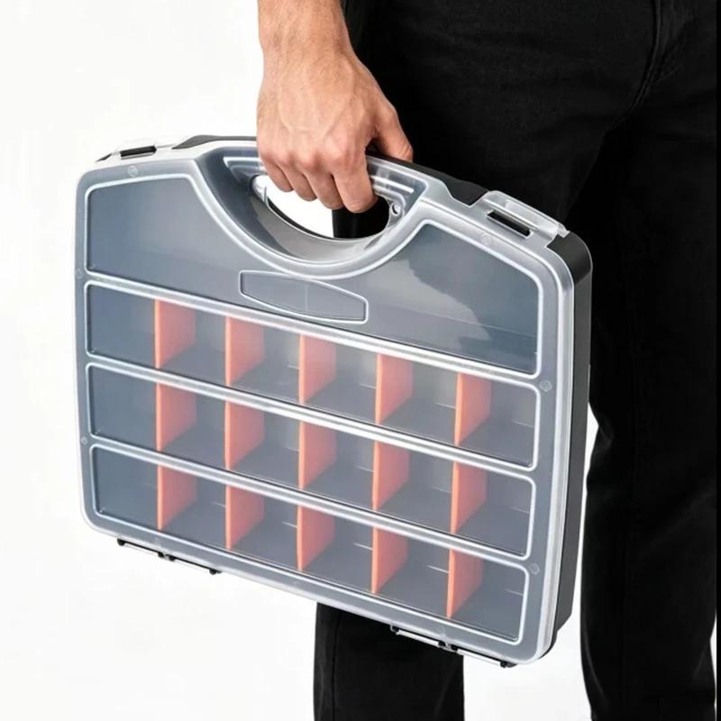 Multi-Compartment Organizer Box For Screws & Small Parts Handheld Durable Plastic Hardware And Jewelry Storage Case Compact