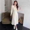 Womens Winter Knit Dress Long Sleeve A-Line Midi With Lace Collar Elegant Office Wear