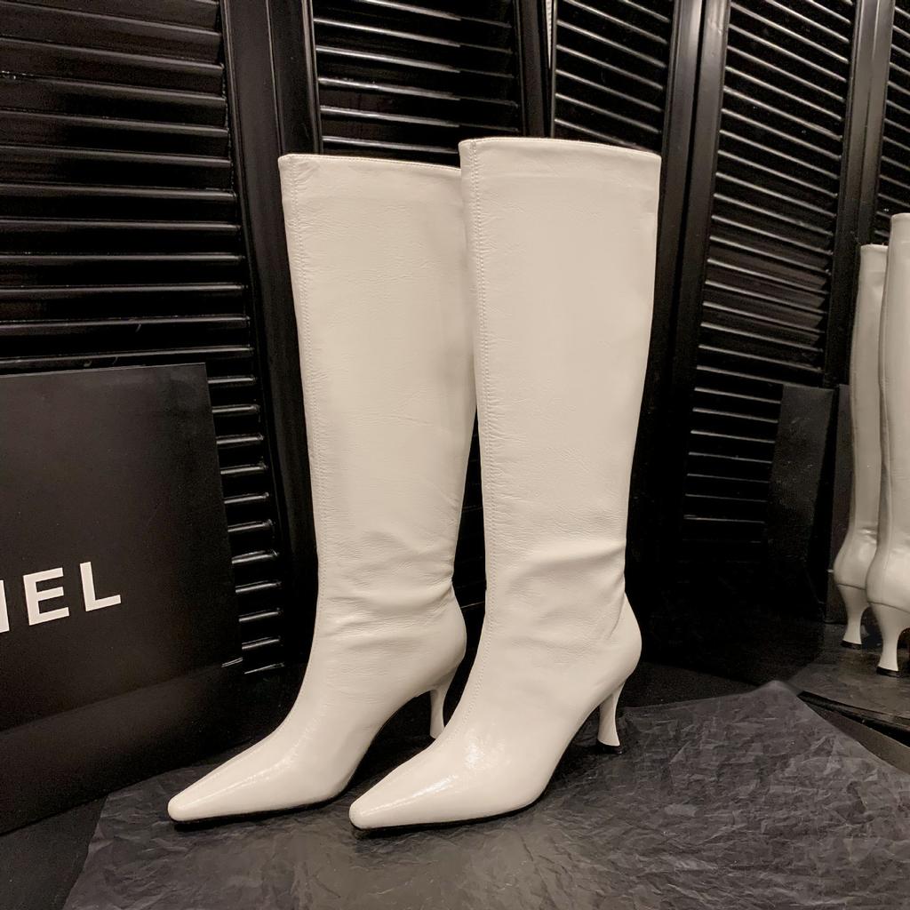 2025 New Pure Leather Inside and Out~ Sexy Pointed Stiletto But Knee Knight Boots Genuine Leather Boots for Women