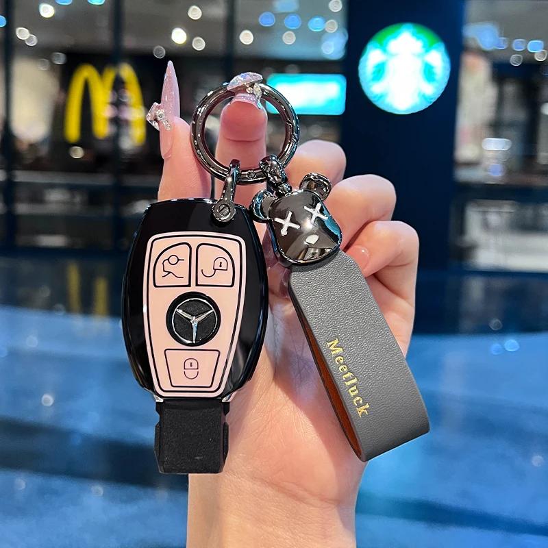 TGM3   Female Key Case for Mercedes Benz CLS CLA GL R SLK AMG A B C S Class 3 Button Remote Car Key Cover Holder Keychain Accessories