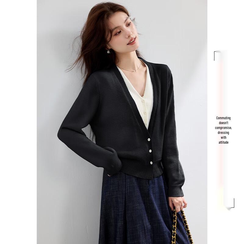 VICTORIA&VERA Women's Faux Two-Piece V-Neck Knit Cardigan