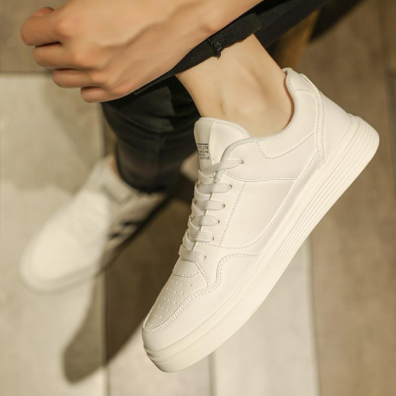 White Trendy Shoes Men's Shoes Sports Casual White Board Shoes Men's Leather Soft Sole Height Increasing Versatile