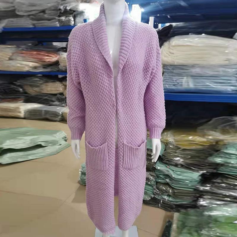 Winter Collar Knitted Cardigan Collage Solid Color Long Size Plus Size Women's Knitted Sweater