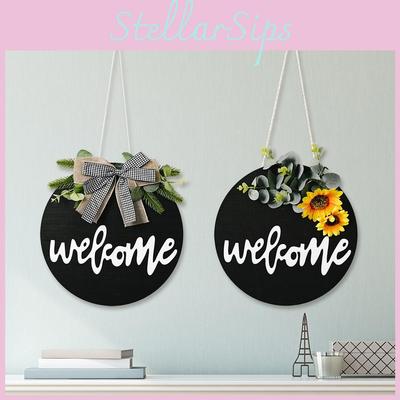 Bienvenue Couronne Tableau Noir Avec Beau Nœud en Ruban Et Design Tournesol Vibrant