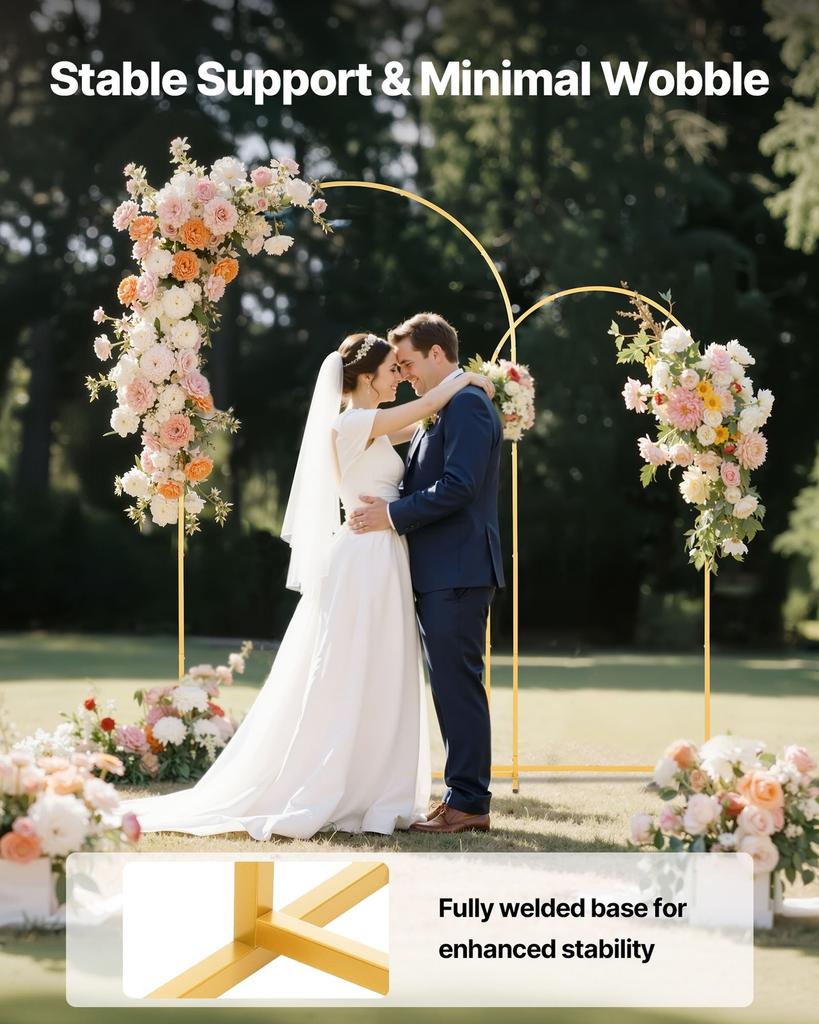 Arch Backdrop Stand, Set of 2, 2.2 m and 1.8 m, Stable Structure, Easy Assembly, Gold Metal Arch Backdrop Stand for Wedding, Birthday Party,