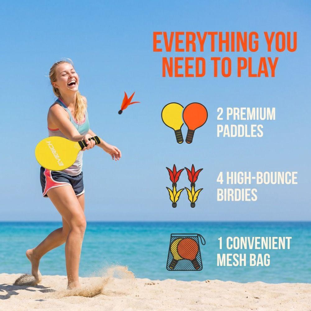 Wrapped Grip Beach Paddle Set Lightweight Beach Racket Set Shuttlecock Paddle  Backyard Play