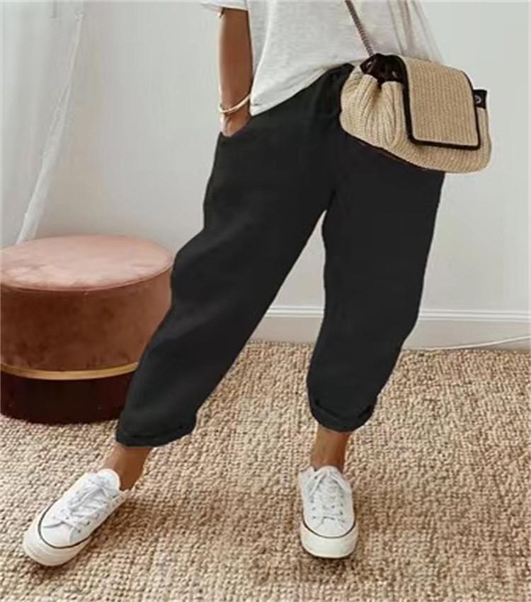 Cotton Casual Pants For Women With Pockets And Elastic Waist For Spring 2023