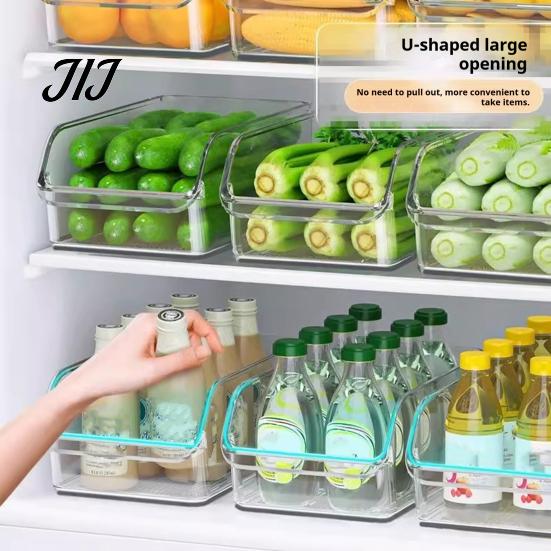 Fresh Keeping Produce Keepers Refrigerator Storage Box with Handle, Clear PET Pull Out Drawer Home Kitchen Accessories Organizer, Stackable