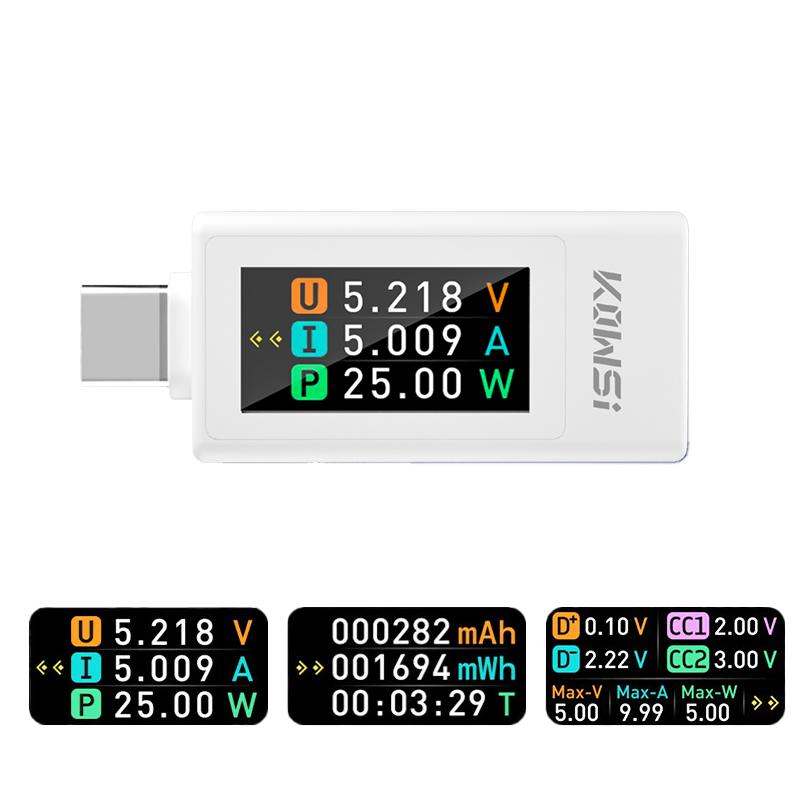 

DC Type-C USB Tester Current 4-30V Voltage Meter Timing Ammeter Digital Monitor Power-off Storage Power Indicator Bank Charger білий