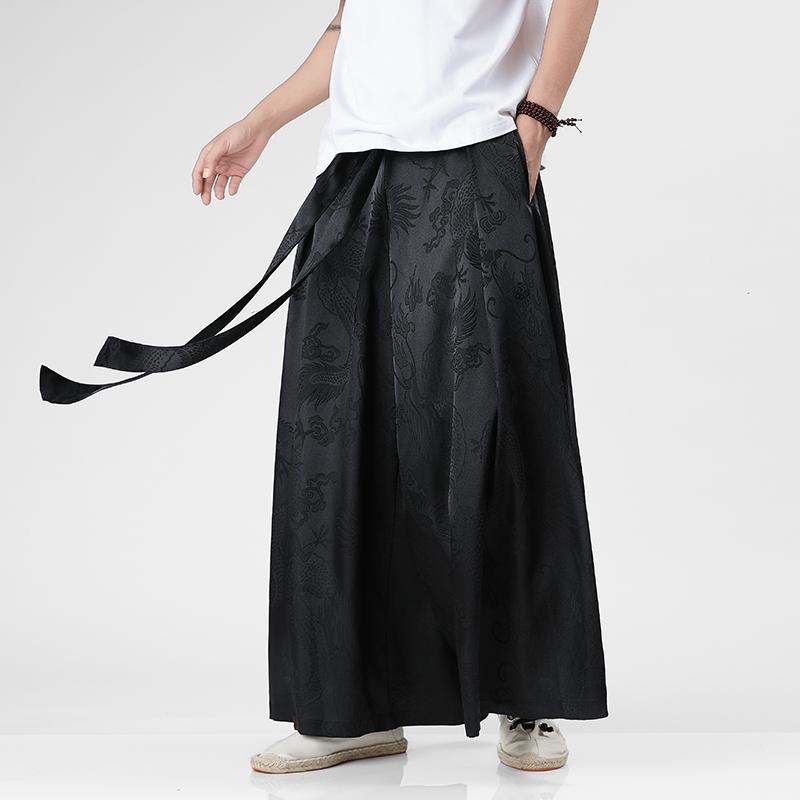 Men Ice Silk Wide Leg Pants Solid Color Loose Joggers Elastic Waist Trousers Men Streetwear Vintage Casual Long Pants
