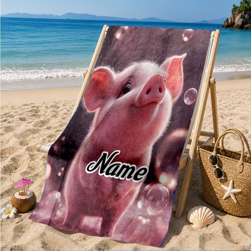 Custom Name Pig Bubbles Beach Towel Microfiber Beach Towel, Lightweight and Quick-Dry, for Summer Travel, Swimming Pool Gift