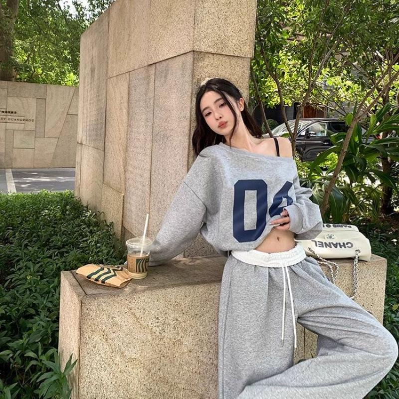 Damski jesienny dres w koreańskim stylu: Luźny Krój i Modelujące Spodnie z Szerokimi Nogawkami Zestaw Dwuczęściowy - Trend Mody Influencerów.