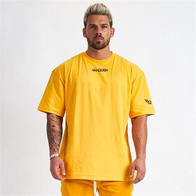 Casual Loose T-shirt Men Cotton Short Sleeves Tees Tops Summer Gym Fitness Solid Shirt Male Running Sports Training Clothing