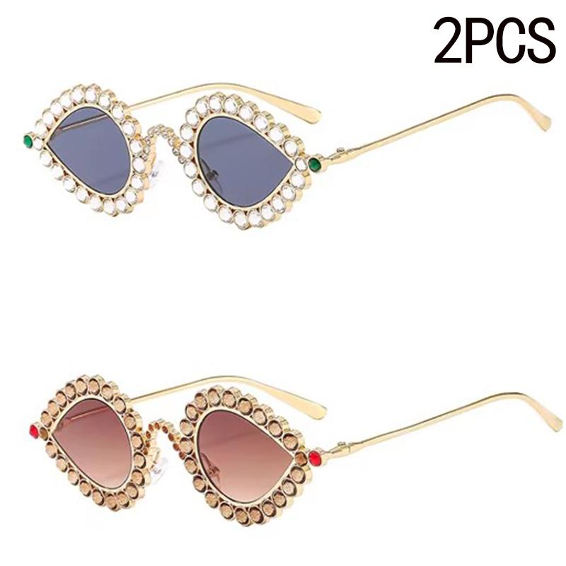 Diamond Studded Small Frame Cat Eye Y2k Sunglasses High-end Luxury Ball Metal Sunglasses Retro New Peacock Glasses 81064