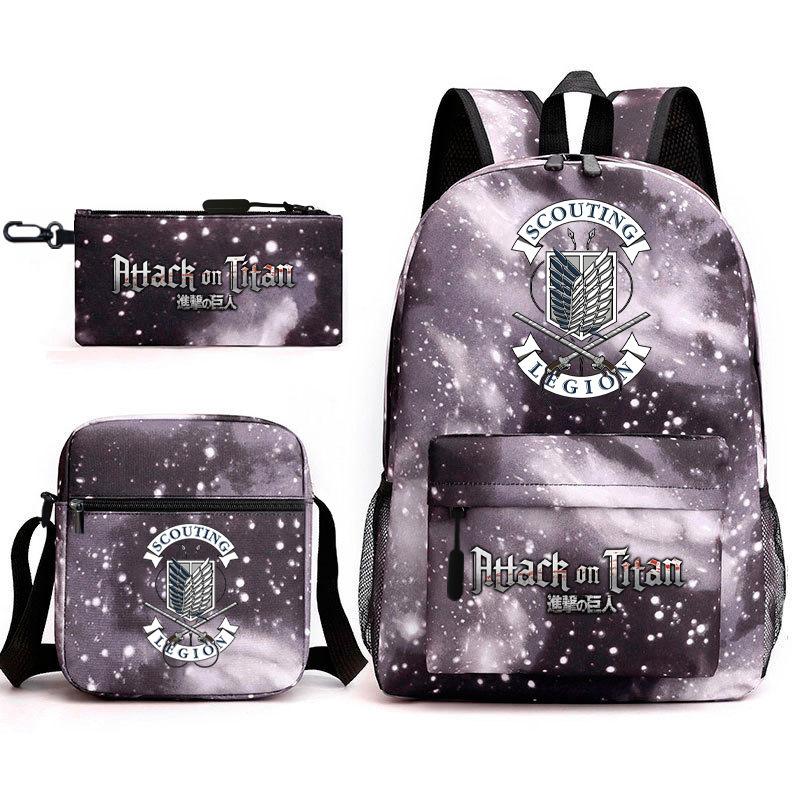 Attack Giant Elementary School Bag Backpack Casual School Bag Three-piece Set