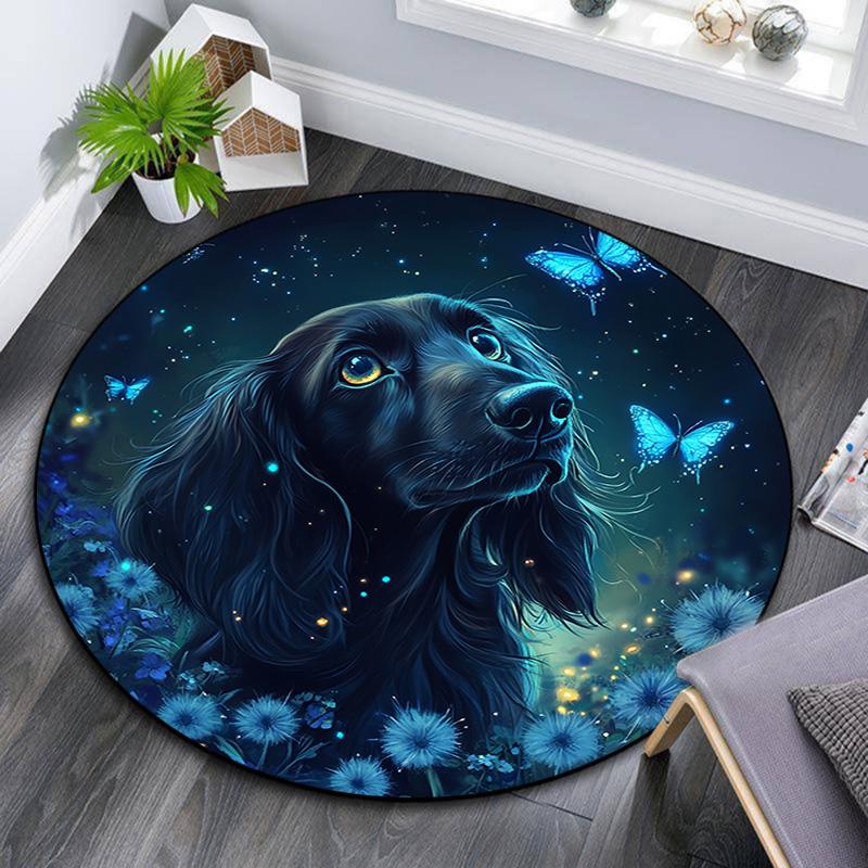 

Magical Night Dog Round Area Rug,Carpet Rug for Living Room Bedroom Sofa Playroom Decor,Non-slip Floor Mat 80cmx80cm