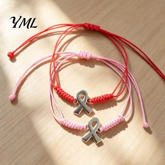 Unisex Minimalist Wrist Accessory 2PCS Hand-woven Braided Bracelets with Metal Ribbon Pendant, Adjustable Cord Awareness Durable Bracelet for