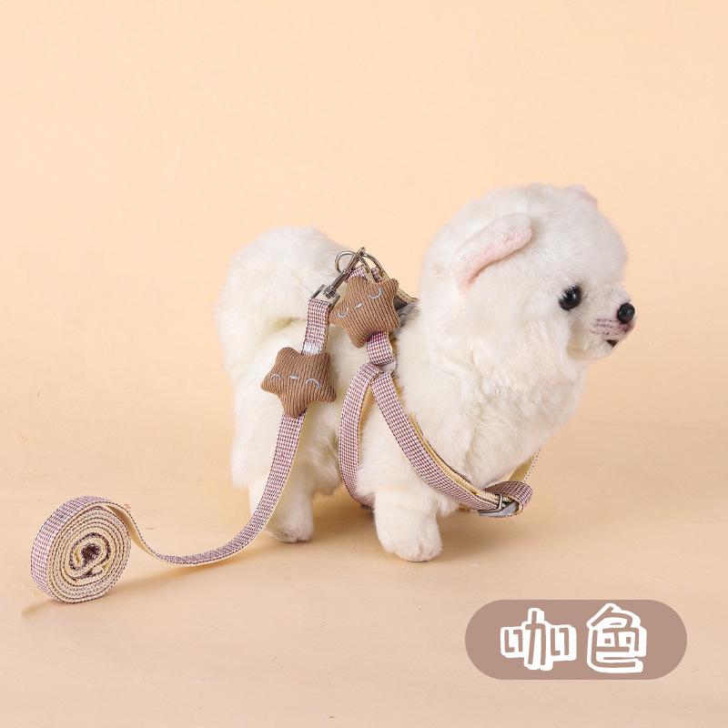 Dog leash, five - pointed star puppet, pet traction rope, checked cotton cloth, for small dogs, starfish - shaped dog rope