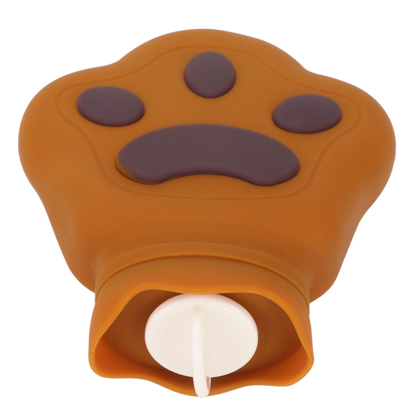 Hot Water Bag Silicone Hot Compress Portable Cartoon Bear Paw Leakproof Microwave Heating Hot Water Bottle 450ml Brown