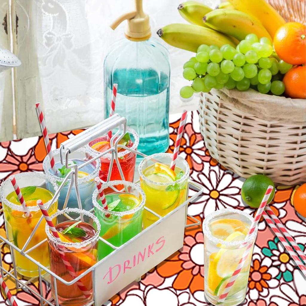 Augisteen 2 PCS Groovy Tablecloth Plastic Boho Daisy Table Covers Daisy Flower Tablecloth Hippie Retro Floral Disposable Tablecloths Waterproof for