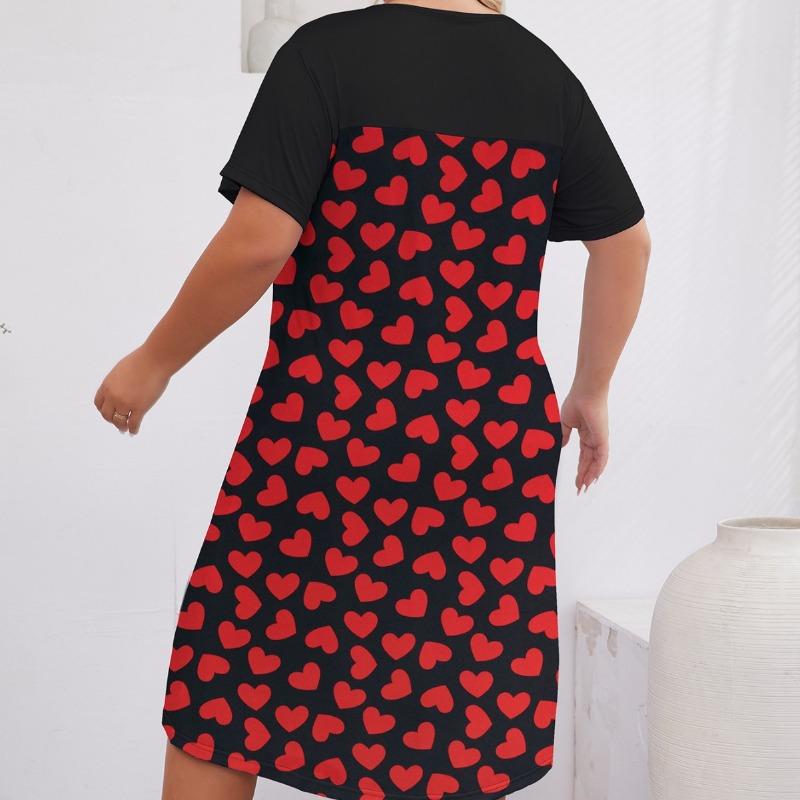 Dámská noční košile Summer Lehká ležérní Love Print Pyžamo s krátkým rukávem