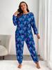 European and American Style Women’s Spring Autumn Long Sleeve Top and Long Pants Pajama Set Plus Size Loungewear Suitable for Outdoor Wear