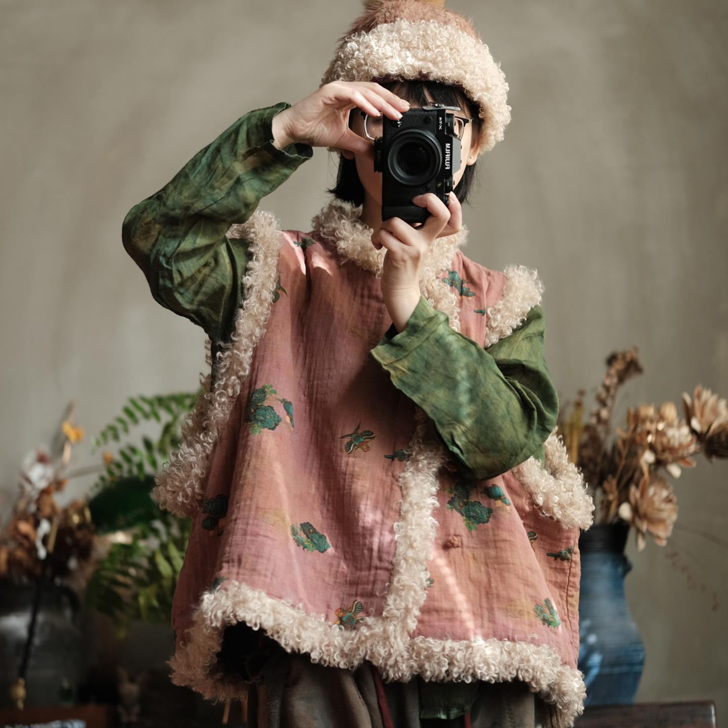 

Johnature Женские винтажные зимние пальто с цветочным принтом, пэчворк, теплые, толстые, в китайском стиле One Size розовый