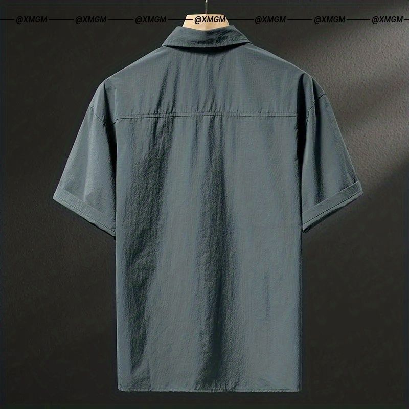 Summer Ice Silk American High-end Workwear Short-sleeved Shirt Men's Gray British Trendy Retro Loose T-shirt Polo Shirt